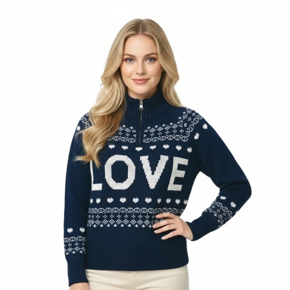 Aerie Navy and White Knit Love Sweater